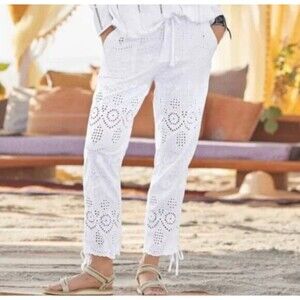 Sundance Pants Womens 12 White Everyday Eyelet Crop Cotton Beach Ankle Lined